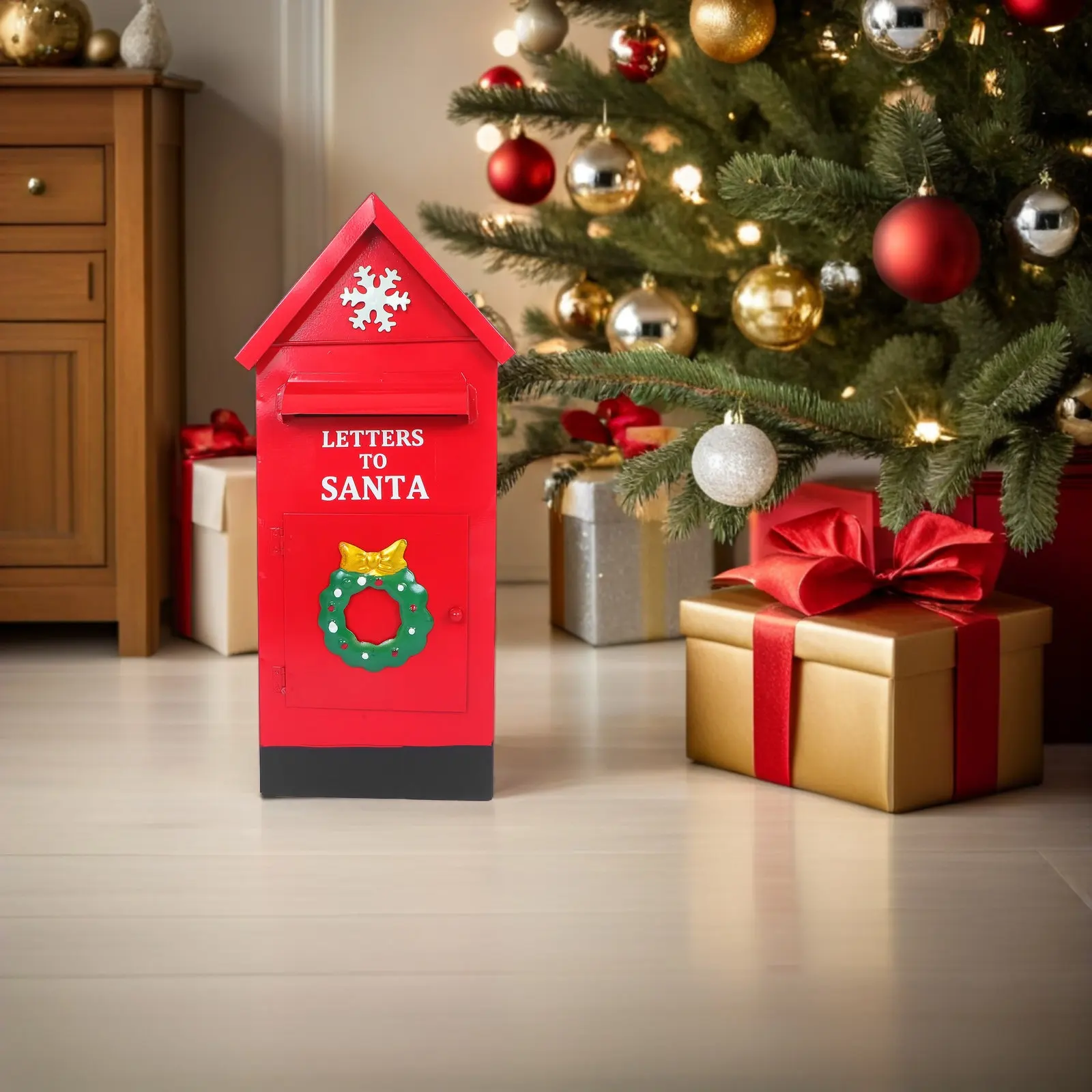 Christmas Mailbox Decorative Hanging Red Wooden Mailbox Holiday Gift Letter Holder Santa Claus Xmas Home Party Decoration
