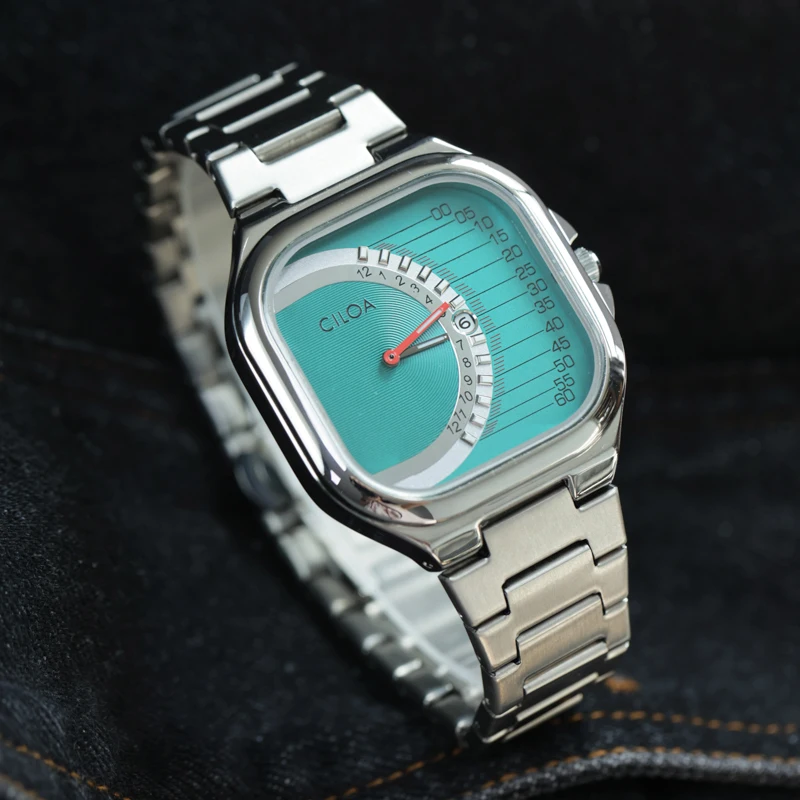 ساعة CILOA المربعة الرجعية للرجال هدية فاخرة خفيفة جديدة بحزام من الفولاذ المقاوم للصدأ ساعة كوارتز ذهبية مقاومة للماء ماركة أصلية #5