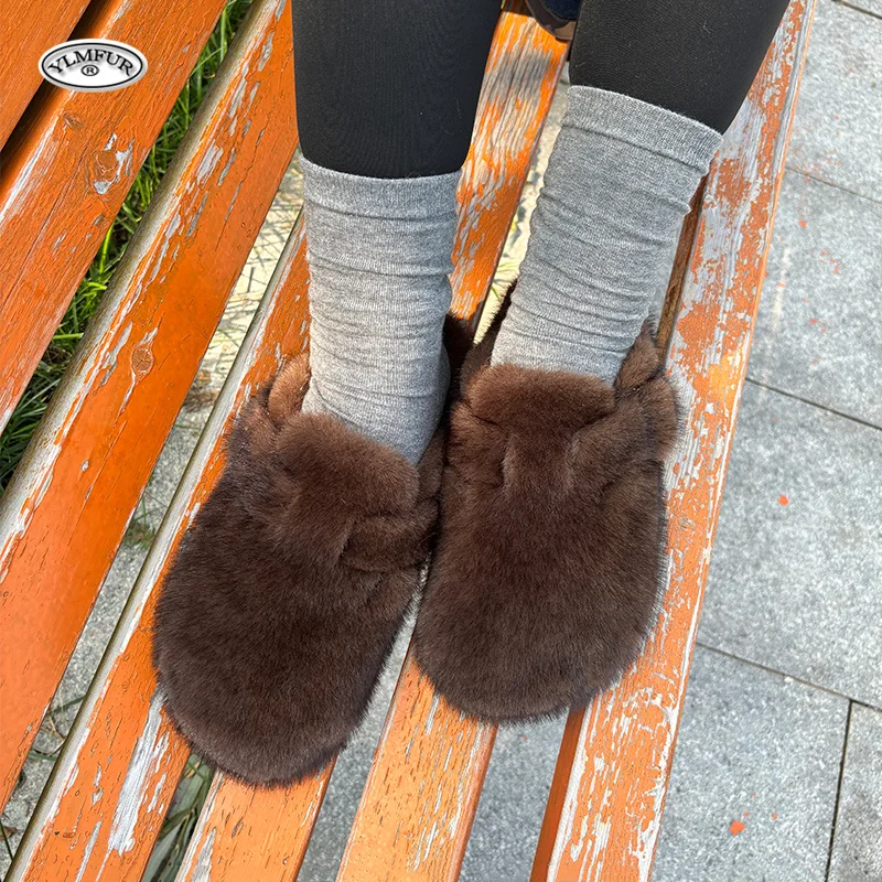 

Autumn/Winter Shoes Woman 2024 Trend Colgs Women's Italian Mink Faux Fur Slippers Casual Flat Bottom Thick Sole Women's Slippers