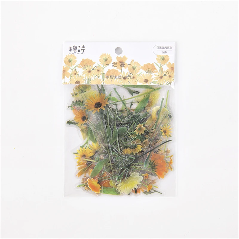Bloemensticker 40 stuks/pakje, verse bloemen, transparant, waterdicht, madeliefje, decoratie voor handgemaakte notitieboeken, DIY scrapbooking materiaal