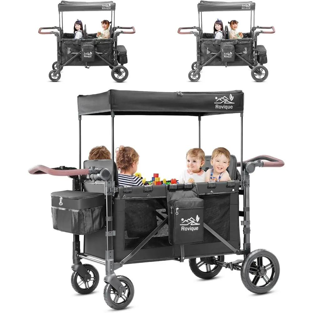

4-Seat Wagon Stroller with Snack Trays, All-Terrain Wheels, and Push Handle - Perfect for Baby Showers and New Parents