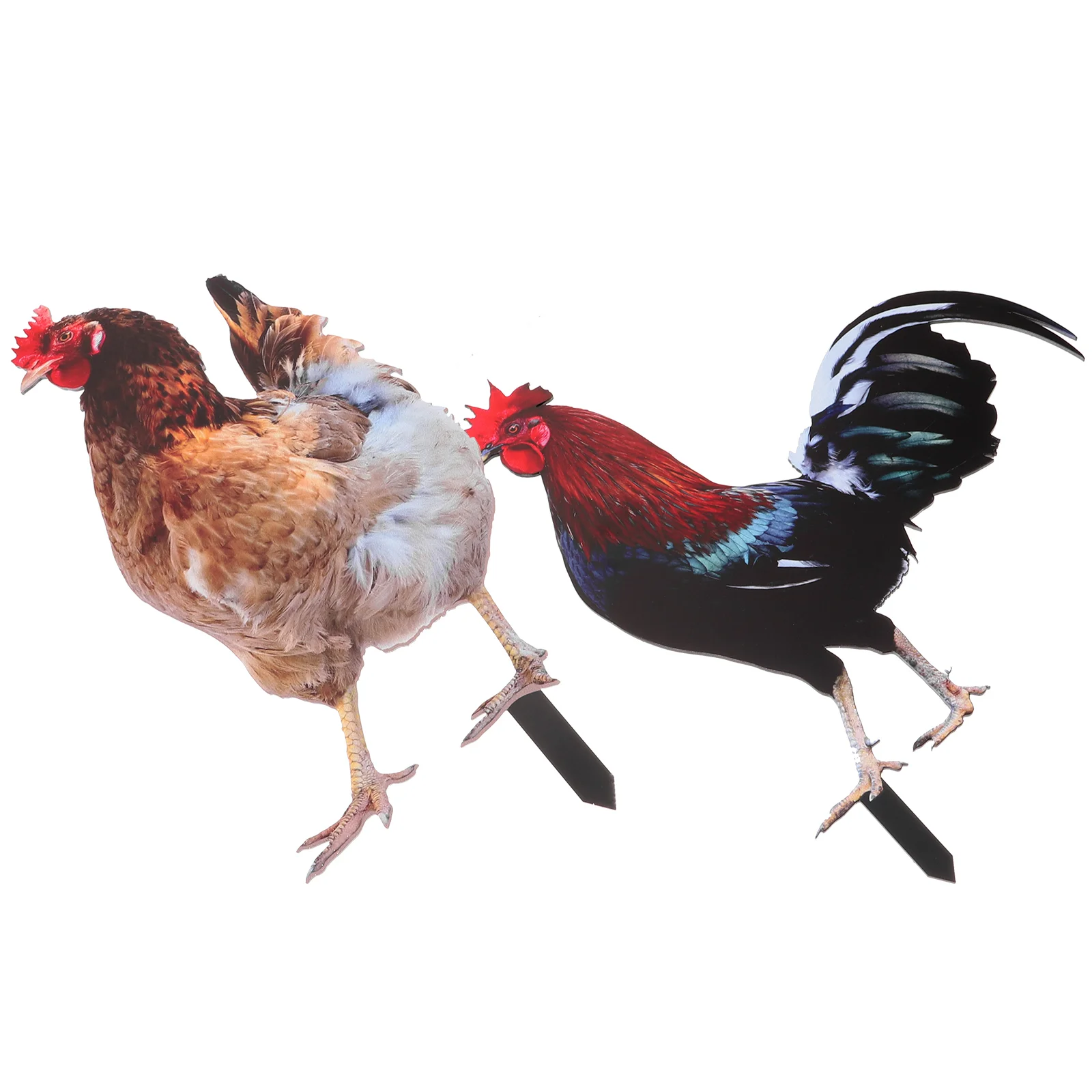 

2 Pcs Decorative Garden Inserts Rooster Stakes Animal Figurines Hen Yard Silhouette Sign Decoration Outdoor Chick Decorate