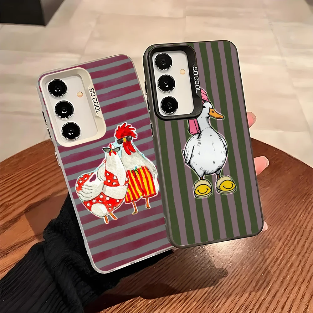 Phone Case for Samsung Galaxy A13 A14 A23 A02S A03 A05 A05S A52 A54 5G Shockproof Grey Silvery Phone Cover Chickens Ducks Fundas