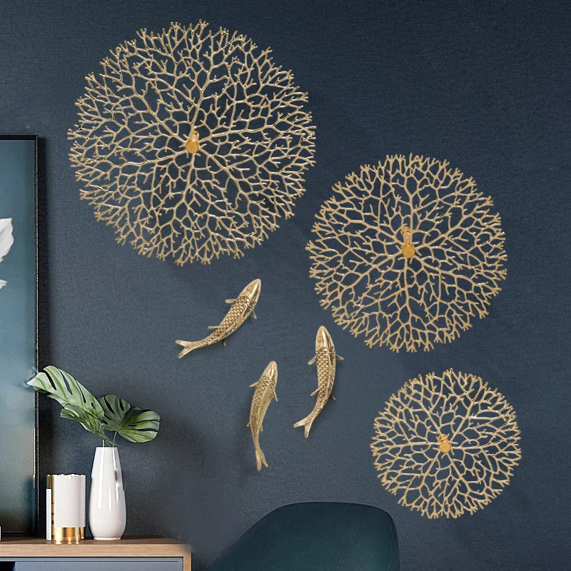 

Luxury Chinese Style Brass Carp Lotus Wall Art Copper Pendant Backdrop Display Handcrafted Metal Wall Hanging Ornament