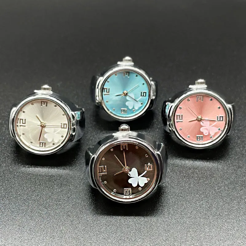 WLP Vintage Punk Quartz Watch Finger Rings Women Men Couples  Mini Elastic Strap Alloy Watches Leaf Clock Ring Rman Jewelry Gift