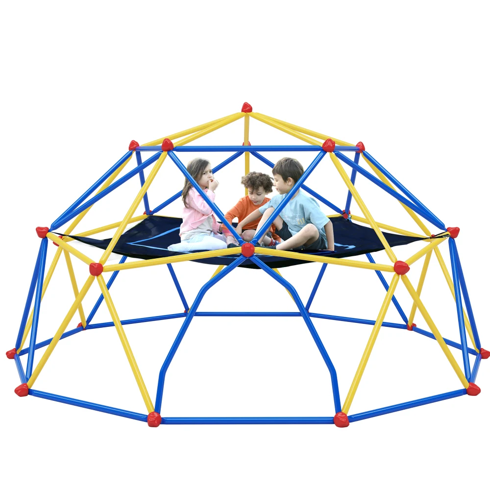 10ft Geometric Dome Climber Play Center, Kids Climbing Dome Tower with Hammock, Rust & UV Resistant Steel Supporting 1000 LBS