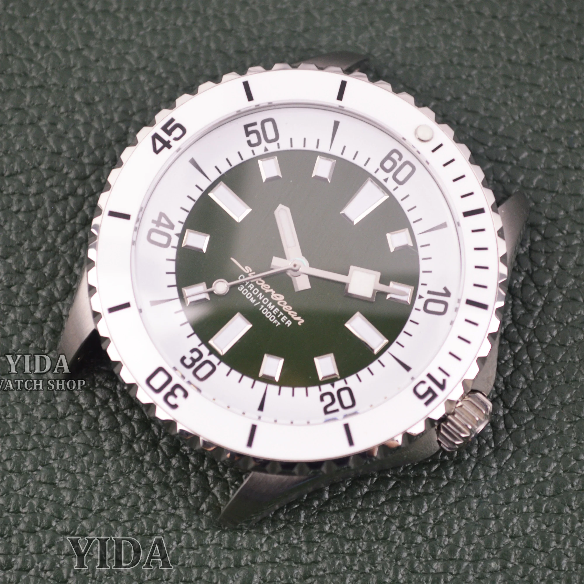 44MM NH35 Watch Case 33.5MM Green Luminous Face Hands Blue Luminous Pointers 200M Waterproof for SuperOcean NH35 NH36 Movement