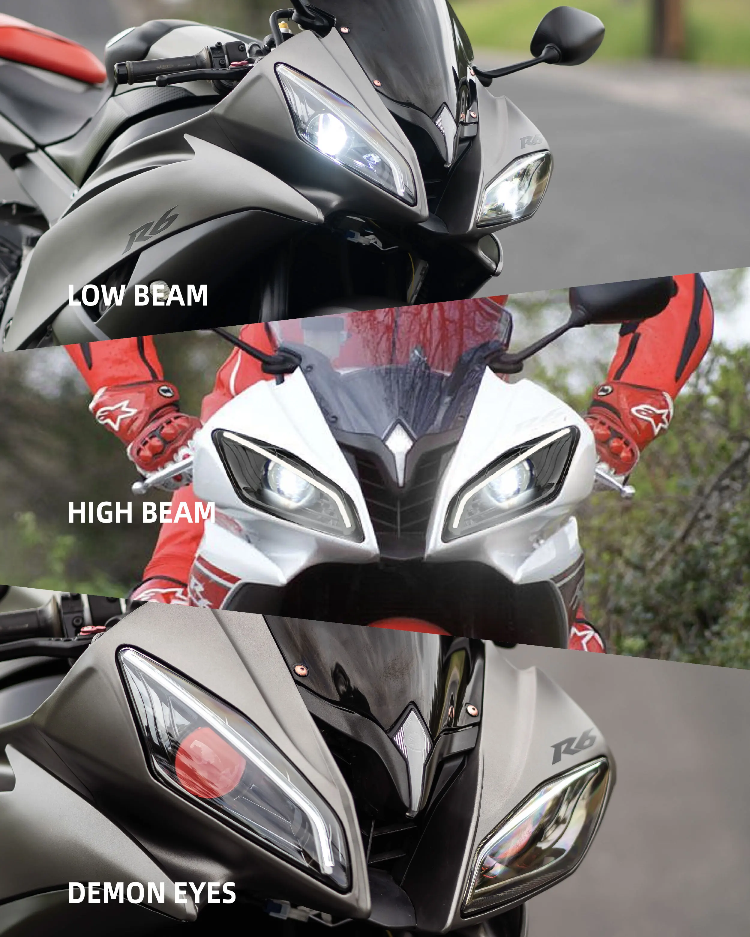 LED Motorcycle Front Headlight Assembly For Yamaha YZF R6 2006-2007 Custom Modified Headlamp RGB Multi-color Change Demon Eyes