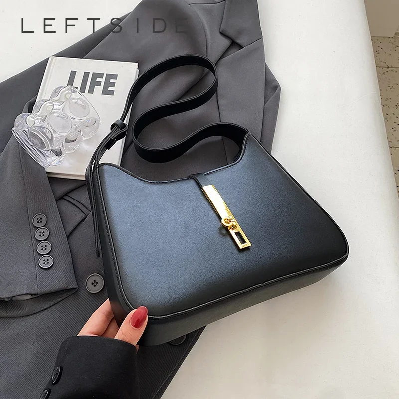 LEFTSIDE Simple Leather Crossbody Bag for Women Mini 2023 Cute Trend Handbags and Purse Lady Y2k Solid Color Shoulder Bags