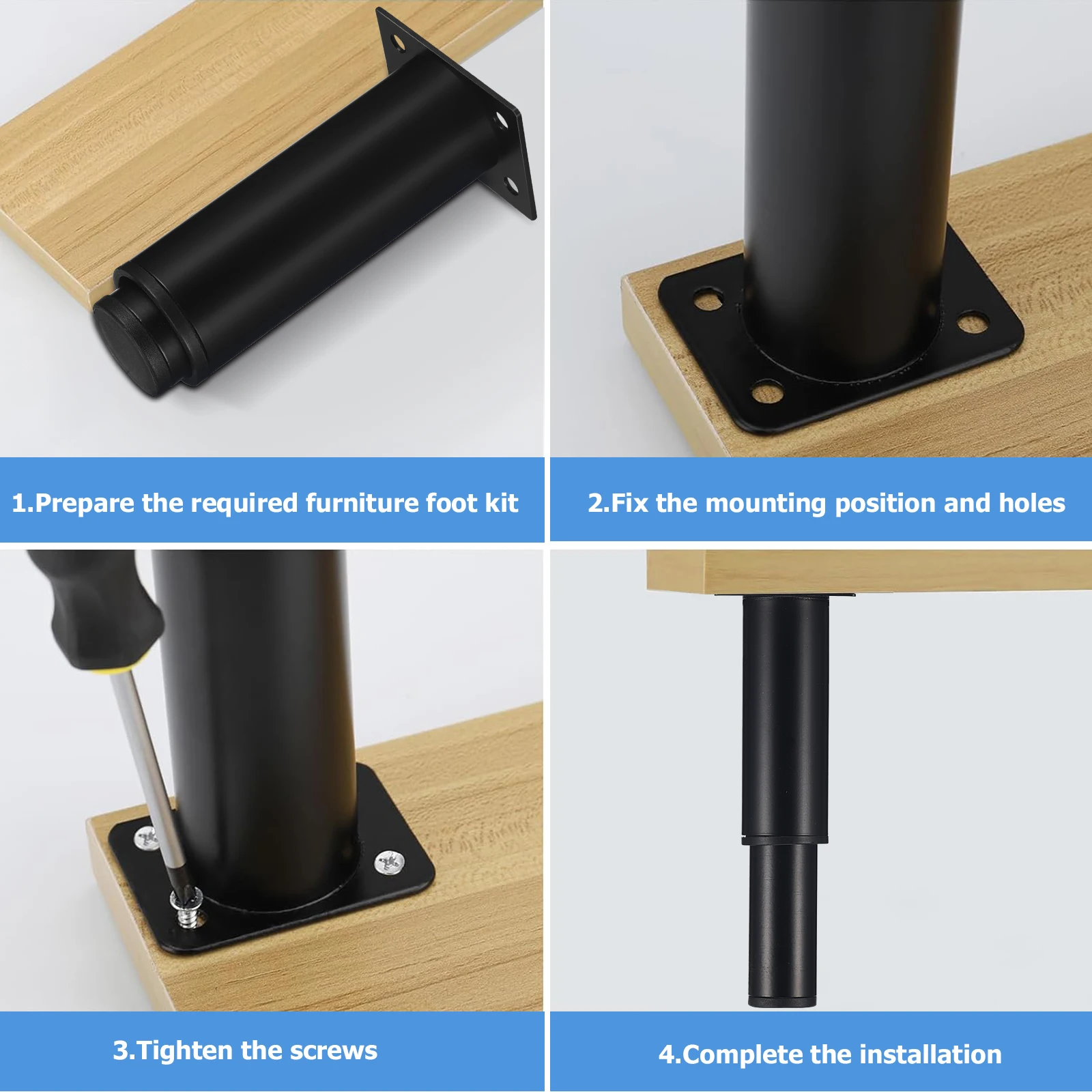 

4 Pcs Adjustable Cabinet Legs 12 18cm Black Heavy Duty Steel Furniture Support Sturdy Couch Bed Shelf Table Feet Non Modern