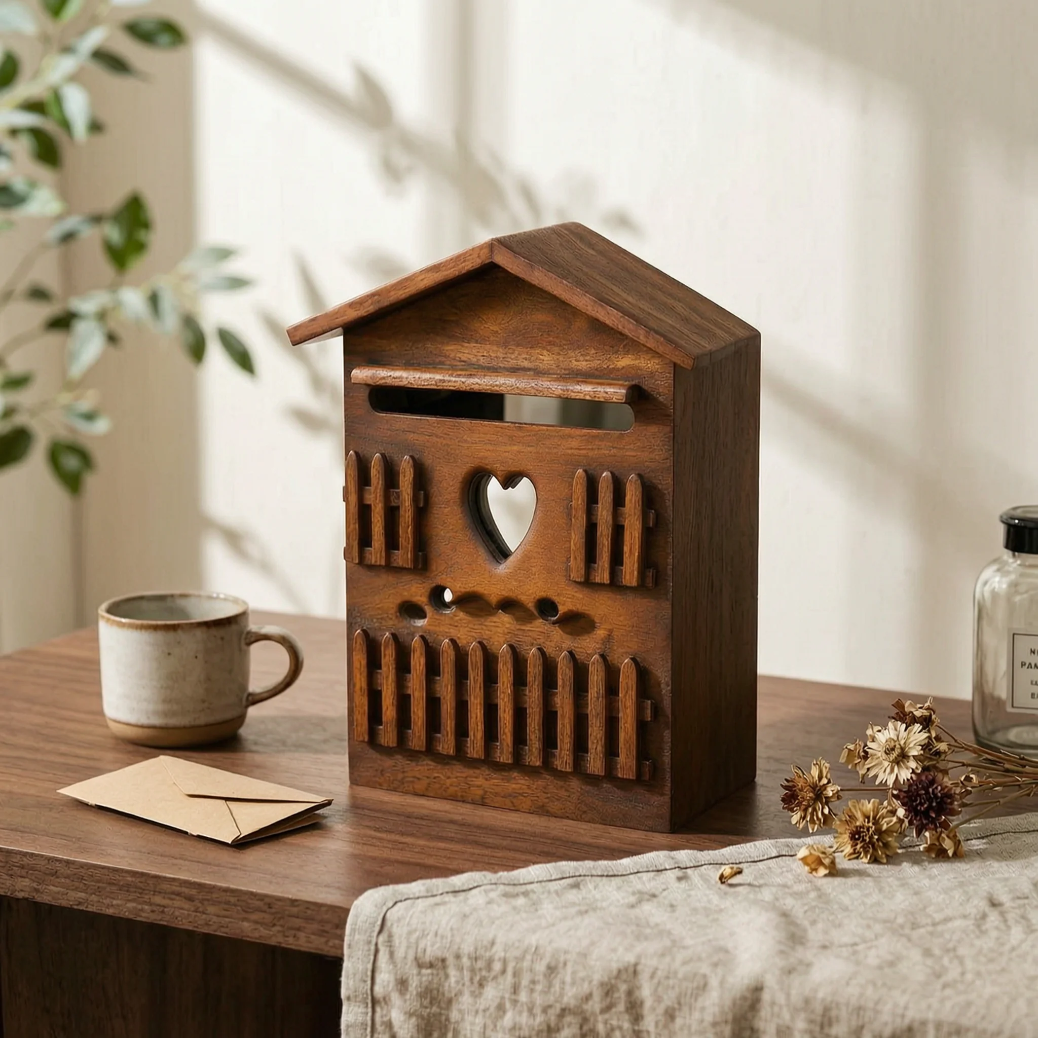 Wooden Mailbox Weather Resistant Wood Mailbox Letter Box Fully Assembled Household Storage Hinged Lid Design for Villa, Company