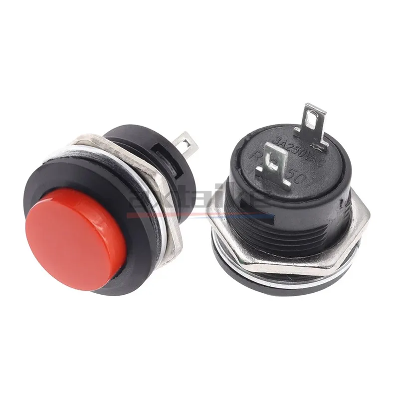 5 peças interruptor de botão momentâneo 16mm 6a/125vac 3a/250vac redondo 2 pinos R13-507 desbloqueado vermelho verde amarelo azul branco auto reset
