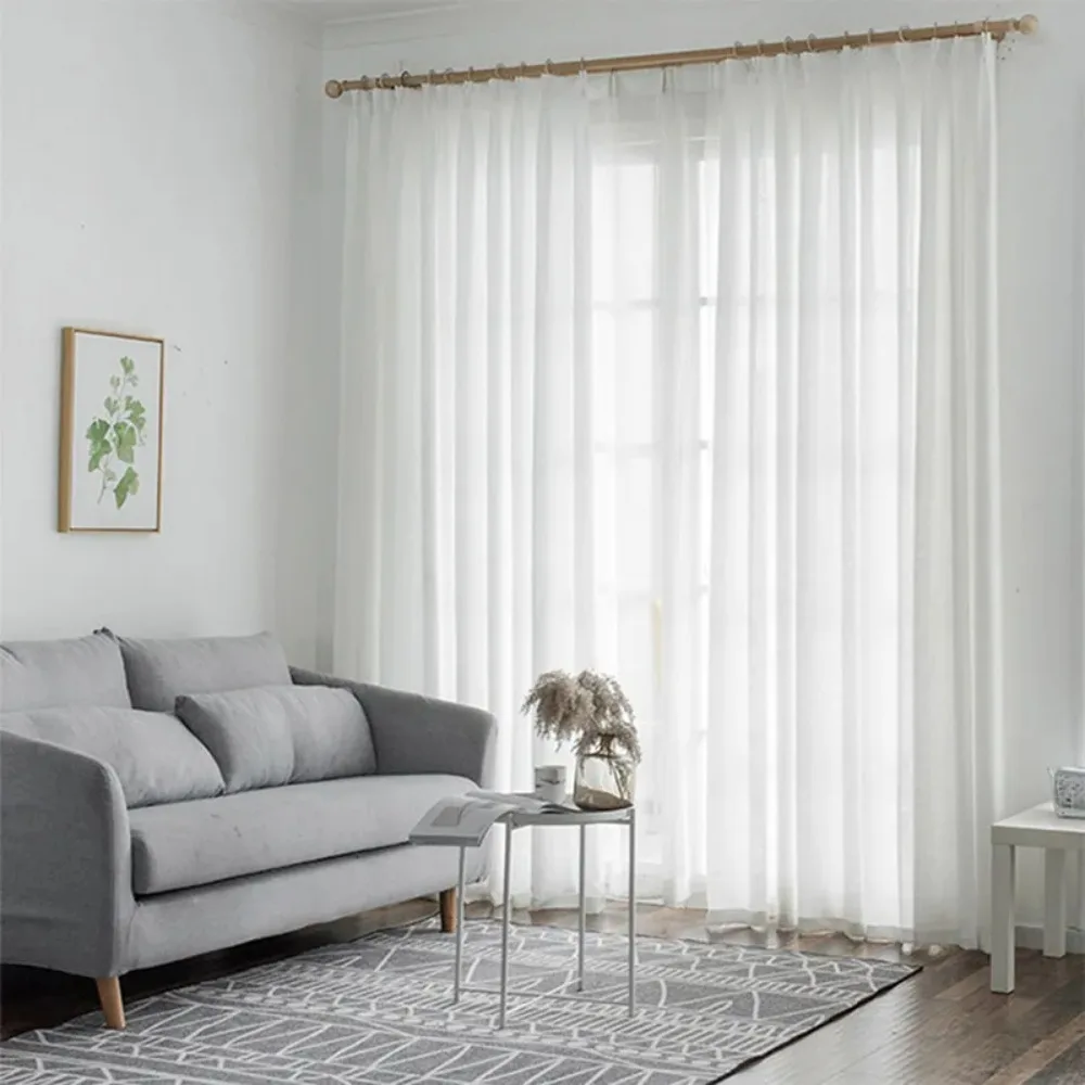 Thicken Privacy Coffee Grey S Folds Waves White Sheer Window Curtain for Living Room Linen Like Tulle Bedroom Kitchen