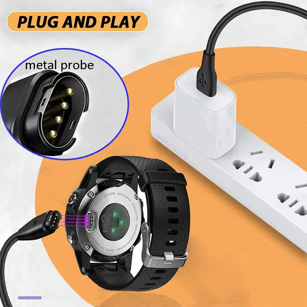 قاعدة كابل شحن USB 3.3FT/1M لـ Garmin Fenix 5/5S/6S/7X Plus/8، Vivoactive3، Forerunner 970/965/740/935/945/245/255/265/158