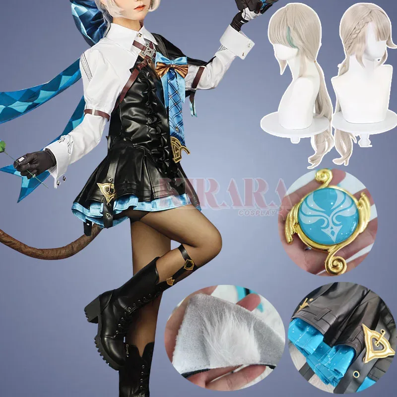 

Линетт Косплей Костюм Парик Кожаный Комбинезон Fontaine Impact Lynette с Ушами Хвостом Косплей Женщины Ролевые Игры Карнавальные Наряды