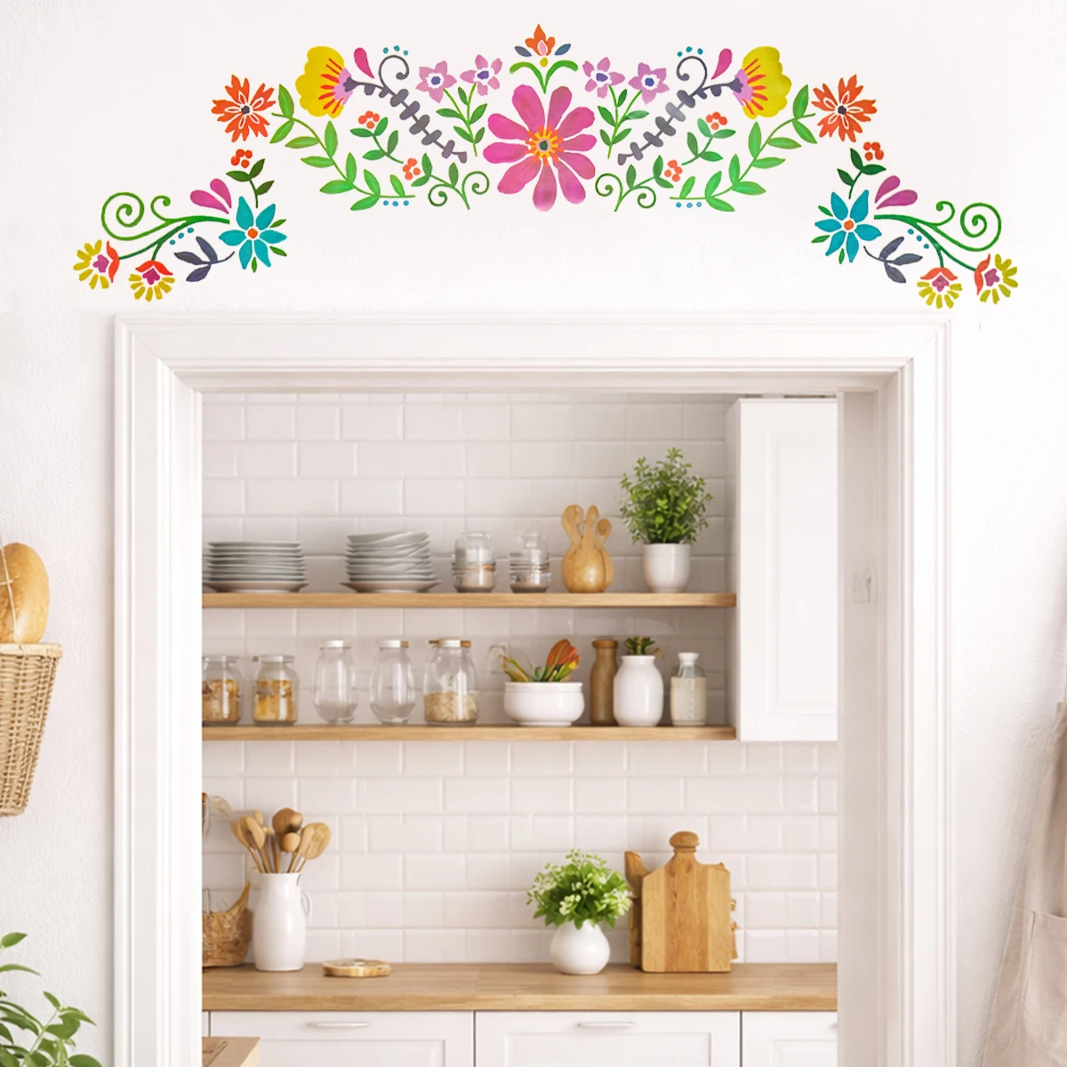 

1PC Flower Green Leaves Plant Wall Sticker Child Girl Room Living Room Bedroom Entryway Door Decal Vinyl Adhesive Home Decor