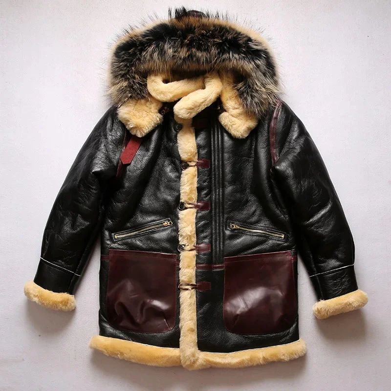 

Winter Men's Top Sheep Shearling Sheepskin Jacket USAF B7 Flight Suit Thickened Fur Coat Vintage Warm Mid-Length top