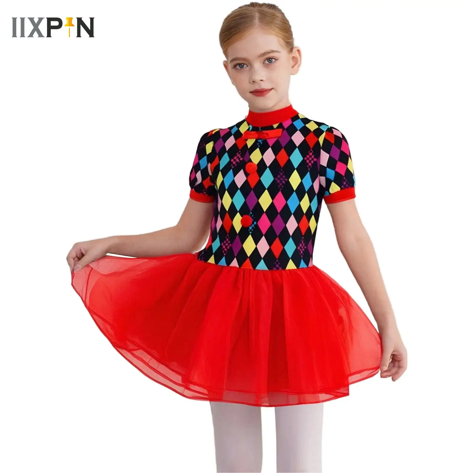 

Girls Clown Mesh Tutu Dress Halloween Circus Fancy Dress Up Kids Theme Party Dance Performance Tutu Dress Leotard Costume
