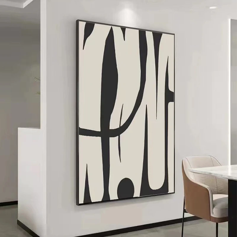Hand-painted Large-scale Minimalist Modern  Mural Art on Black and White Abstract Canvas, Living Room Art, Acrylic Oil Painting