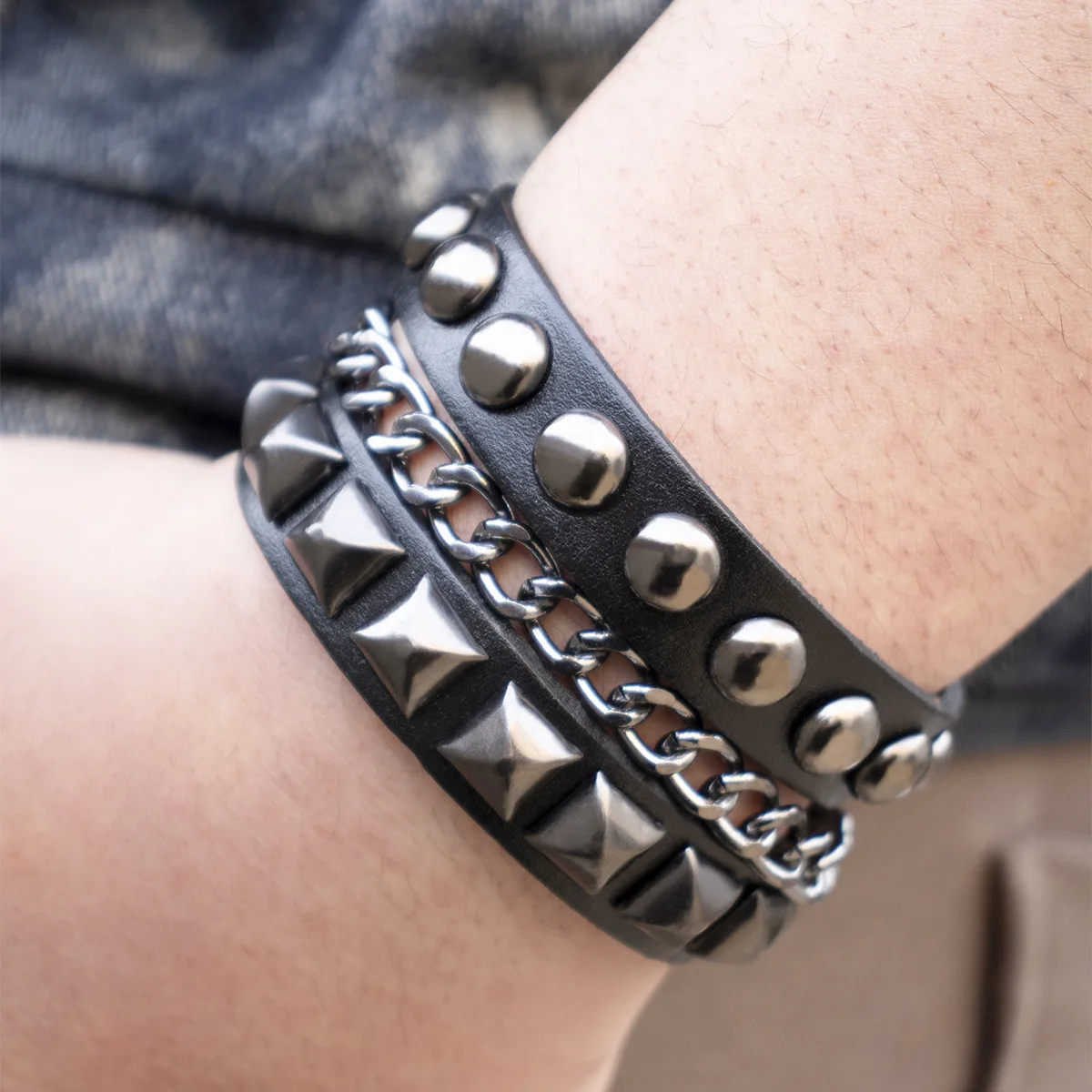 pu leather bracelet Goth Emo Boho Bracelets For Men Women Punk Gothic Spike Rivets PU Leather Bracelet Bangles Party Jewelry Gif