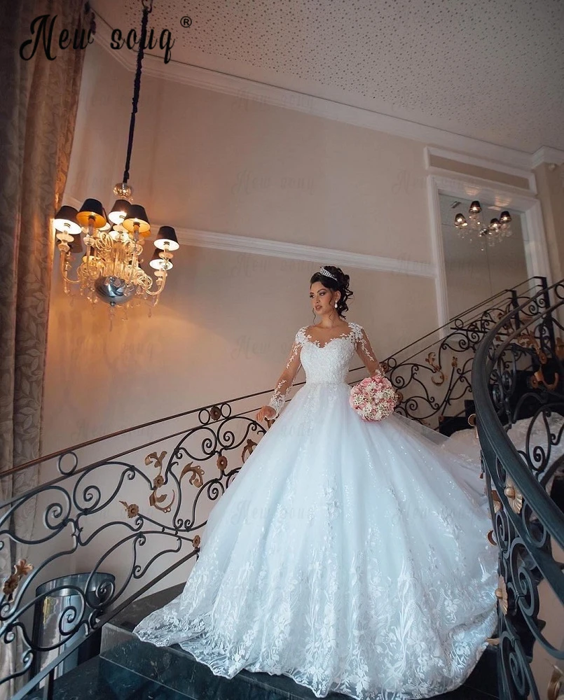 Dubai abito da sposa in pizzo musulmano medio oriente abiti da sposa di lusso Plus Size Vestido De Casamento 2023 abito da sposa con applicazioni avorio