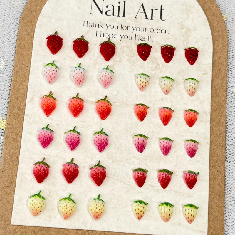 50pcs Cream Strawberry Nail Art Decorations Mini Food Fruit Resin Charms for DIY Press On Nails Manicure Accessories Supplies