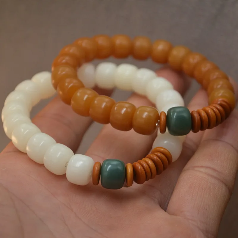 Factory Store Weathering Yellow Bodhi Root Single Circle Men and Women Bracelet White Jade Bodhi Bracelet Yellow Chicken Grease