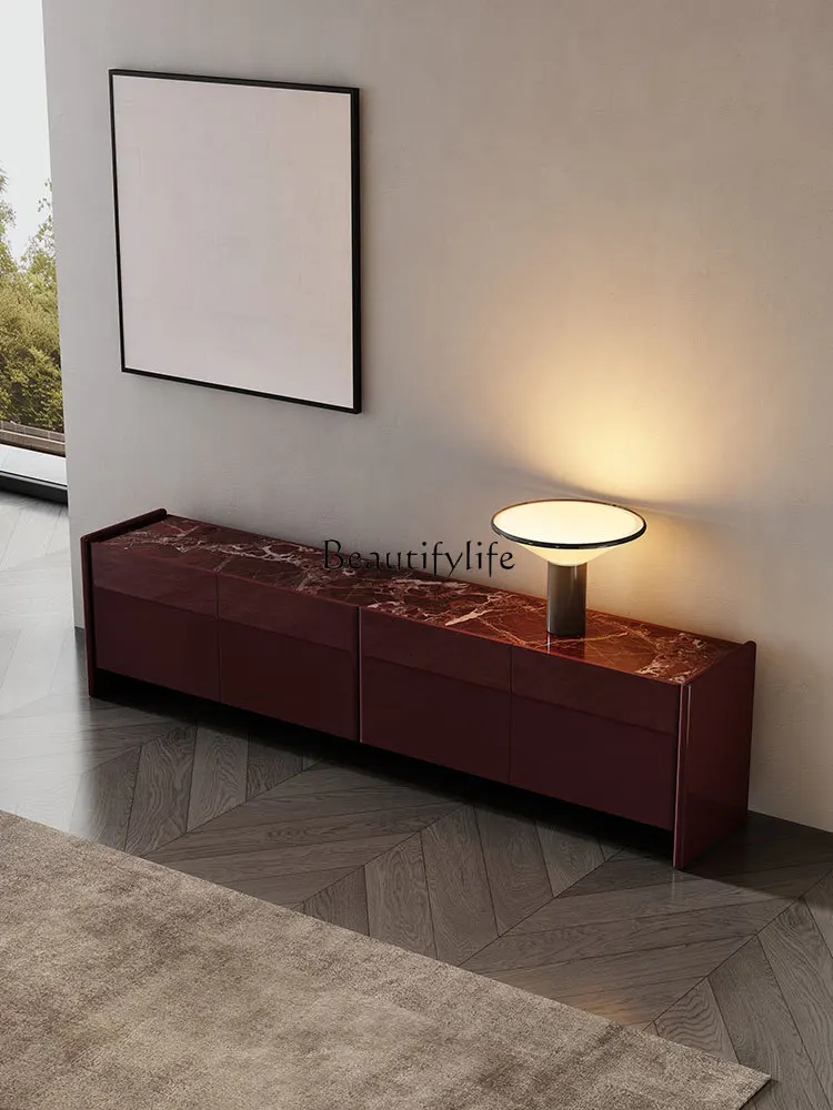 

01Italian minimalist TV cabinet modern minimalist light luxury high-end marble floor cabinet