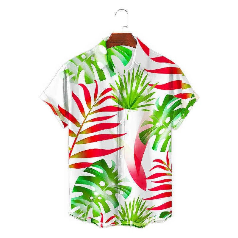 Camisa colorida de folhas de flores estampada em 3D masculina, manga curta, camisa de praia havaiana, blusa Aloha Lapel, moda casual, verão