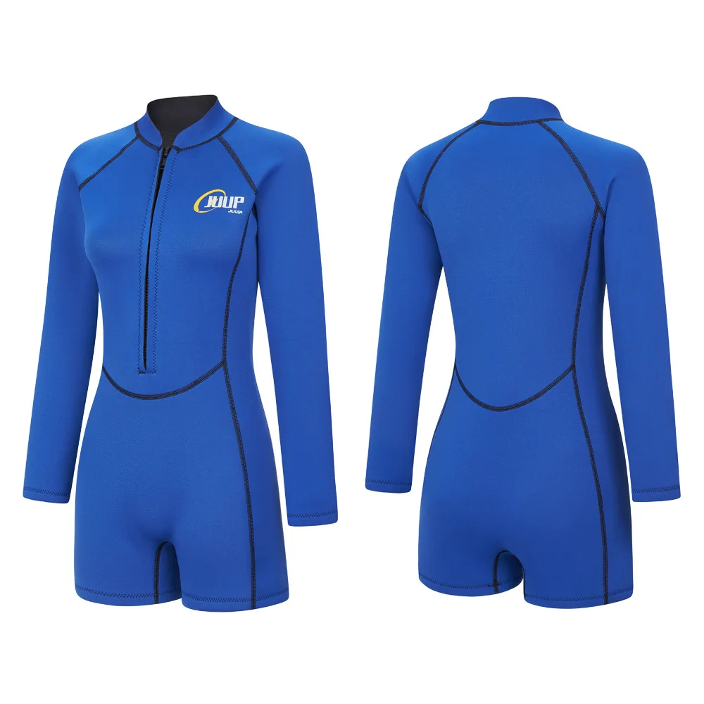 One Piece Swimsuit Women Long Sleeve Short Leg Front Zipper Slim 2.5MM Neoprene Warm Snorkel Surfing Wetsuit