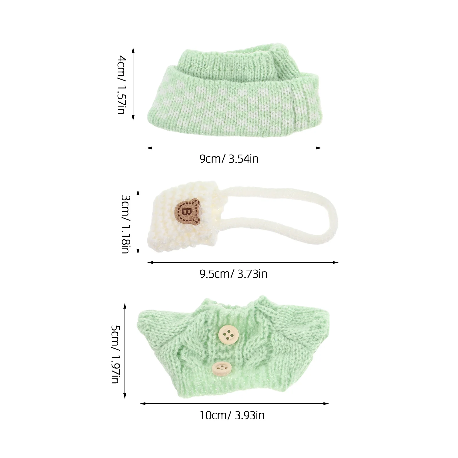 1Set 17cm Figuur Kleding: Trui Tas Hoed Kawaii Gebreide Outfit Accessoires Lichtgroen Winter Dress Up Hoed Trui Tas Outfit
