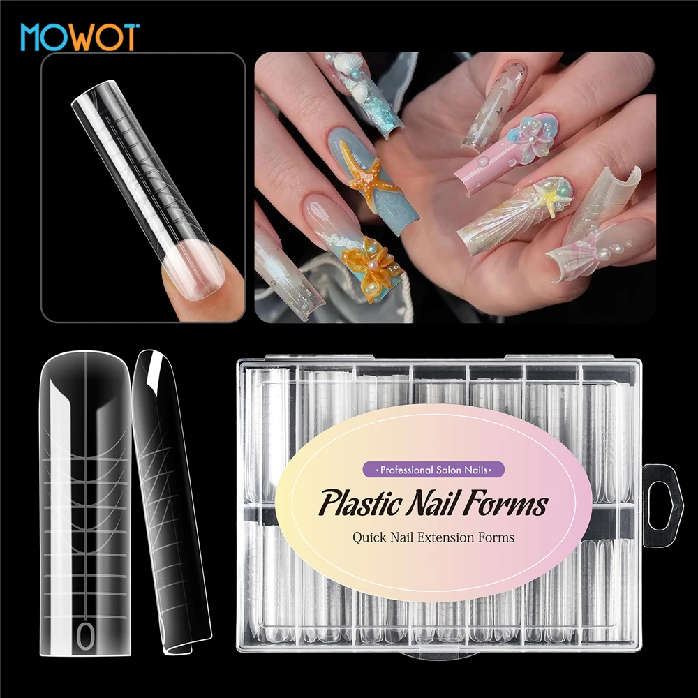MOWOT 신제품 140개 듀얼 폼 네일 몰드 폴리 네일 젤용 클리어 풀 커버 네일 익스텐션 탑 폼 아크릴 네일 팁 매니큐어 도구
