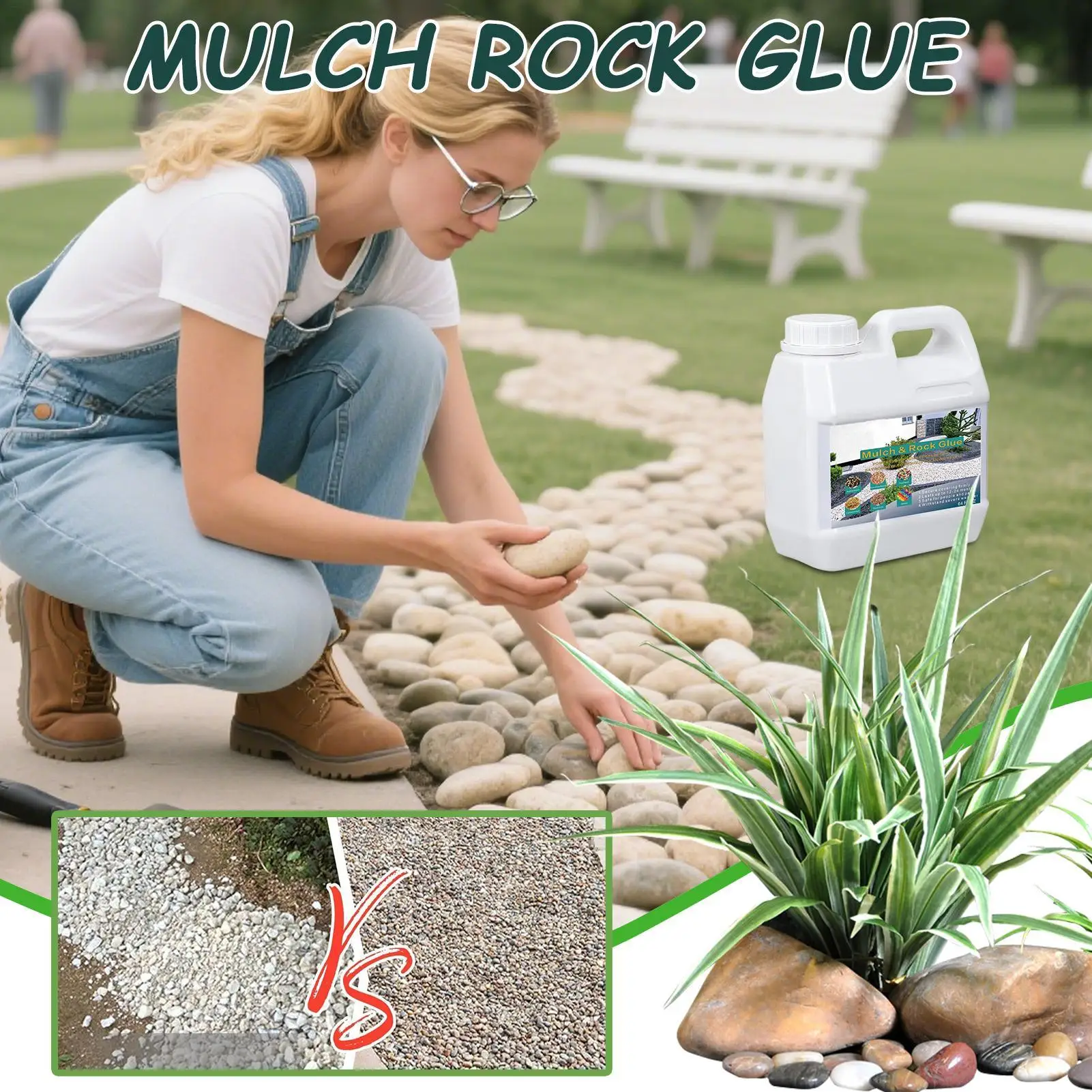 Landscaping Rock Glue Safe Strong Coverage Ground Coverage Glue for Rocks Pebbles Walkways Patios Driveways Yards Pets