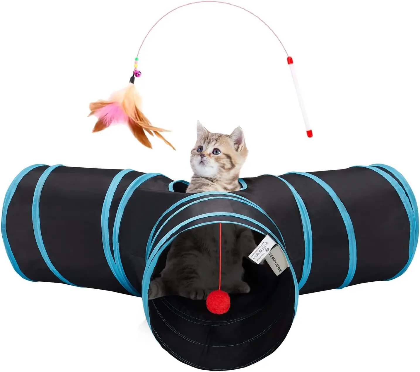 

Pet Cat Tunnel Tube Cat Toys 3 Way Collapsible, Tunnels for Indoor Cats，Kitty Bored Peek Hole Toy Ball Cat,