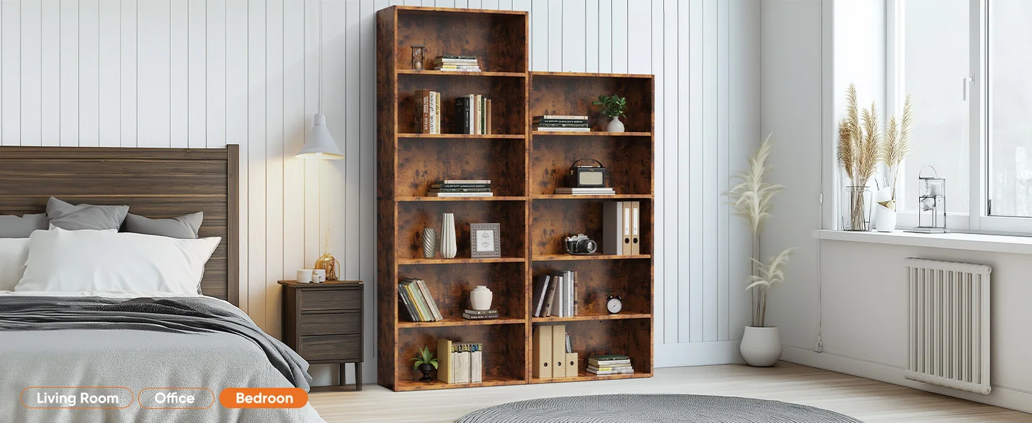 Muji-inspired vertical bookshelf showing light wood grain finish