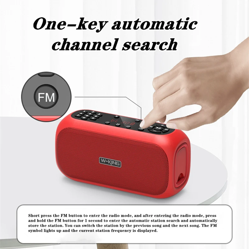 New W-KING X3 Portable Bluetooth Speaker FM Radio Alarm Clock Digital On-Demand Dual Speakers Support TF Card USB Playback