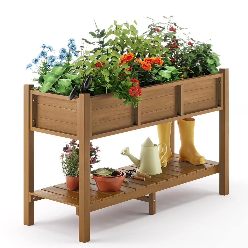 

Raised Planter Box with Legs, 47 * 18 * 29 in, Raised Garden Bed with Tools and Storage Shelf, Weather Resistant, Customized