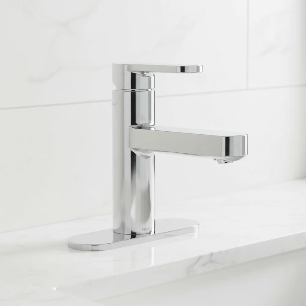 

Modern Chrome Single-Handle Bathroom Sink Faucet with Deckplate & Drain, Easy Install for Homeowners