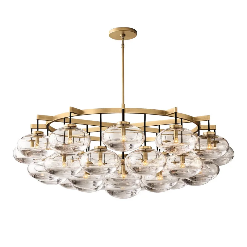 

Full copper living room post-modern American retro designer villa hotel dining room glass chandelier