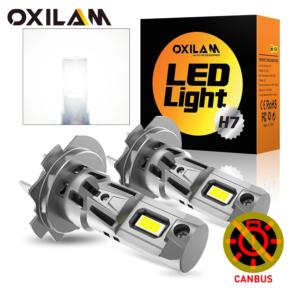 OXILAM 2Pcs 22000LM H7 LED Lights 1:1 Mini Size Head Lamp Wireless Canbus No Error for Car Volkswagen Golf 7 MK4 Passat B6 B8