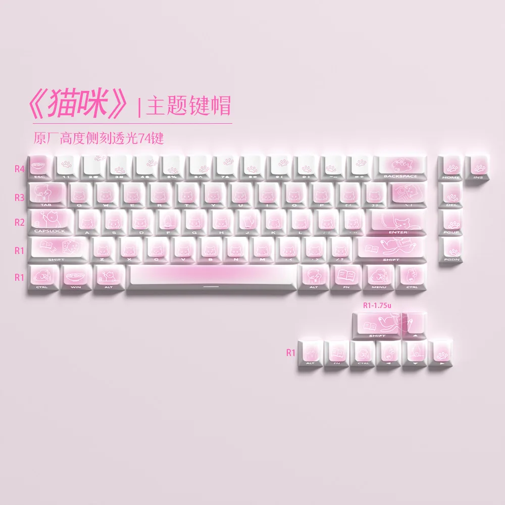 Ink Painting Style Cat Pattern PBT Keycaps Transparent Side Print Suitable For Mini Magnetic Axis Mechanical Keyboard