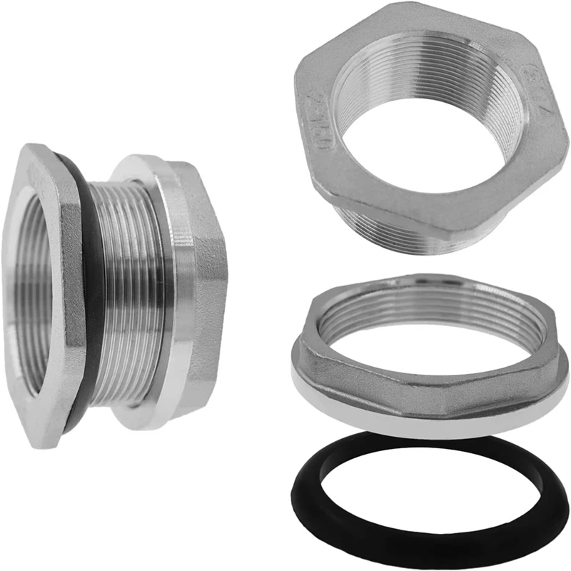 Water Tank Connector SUS304 Stainless Steel Thru-Bulk Fitting,Water Pipe Connector,For Rain Barrels,Aquariums