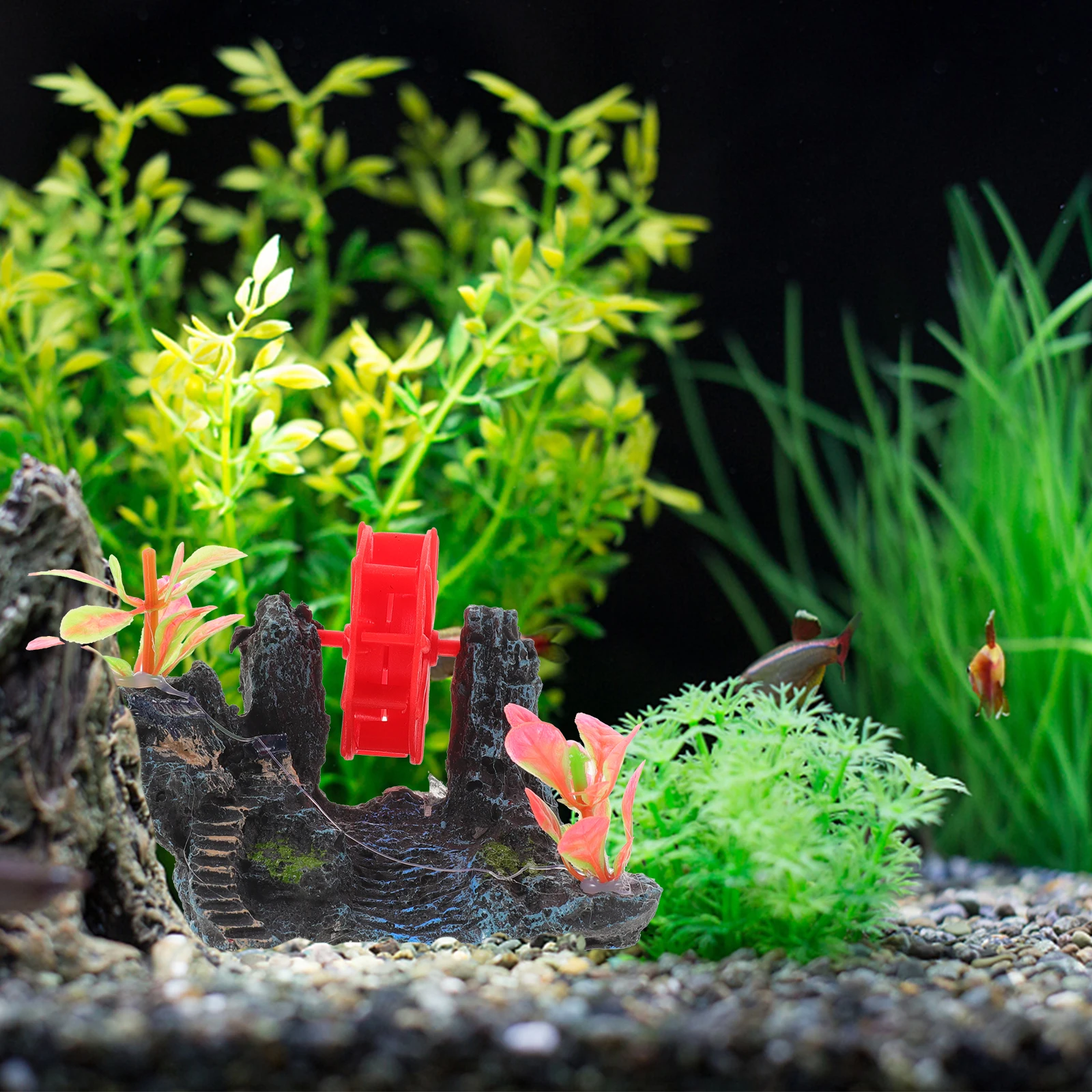 

Resin Rockery Aquarium Mountain Decorative Shelter Water Wheel Rotation Aquarium Landscape Decoration Tank Decorations Rockery