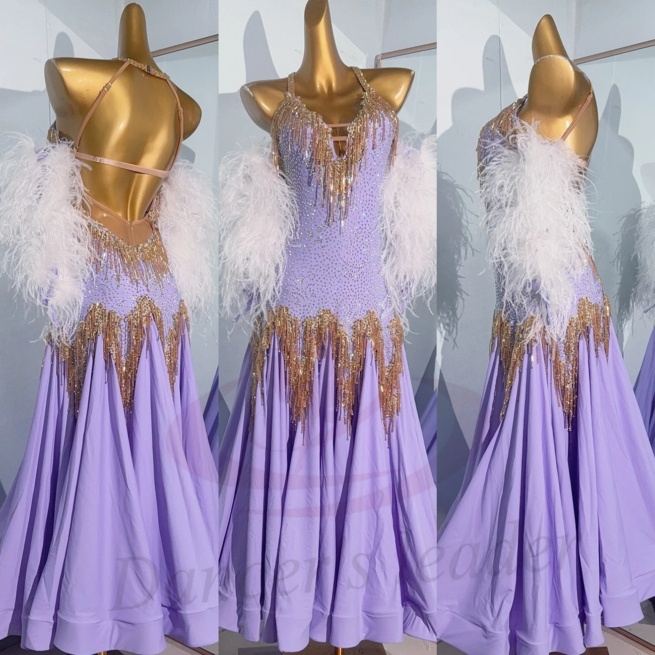 

Профессиональное платье для латинских танцев, высококачественная индивидуальная фиолетовая позолоченная золотая юбка, сценический костюм для танго для взрослых и детей