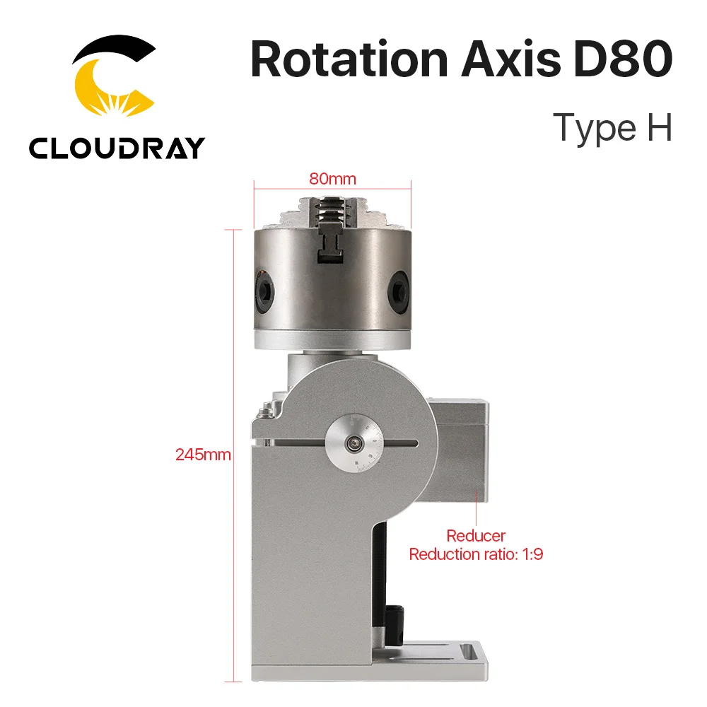 Macchina per marcatura Laser Cloudray asse di rotazione del dispositivo rotante D80 tipo H attacco rotante a tre mandrini per macchina per marcatura