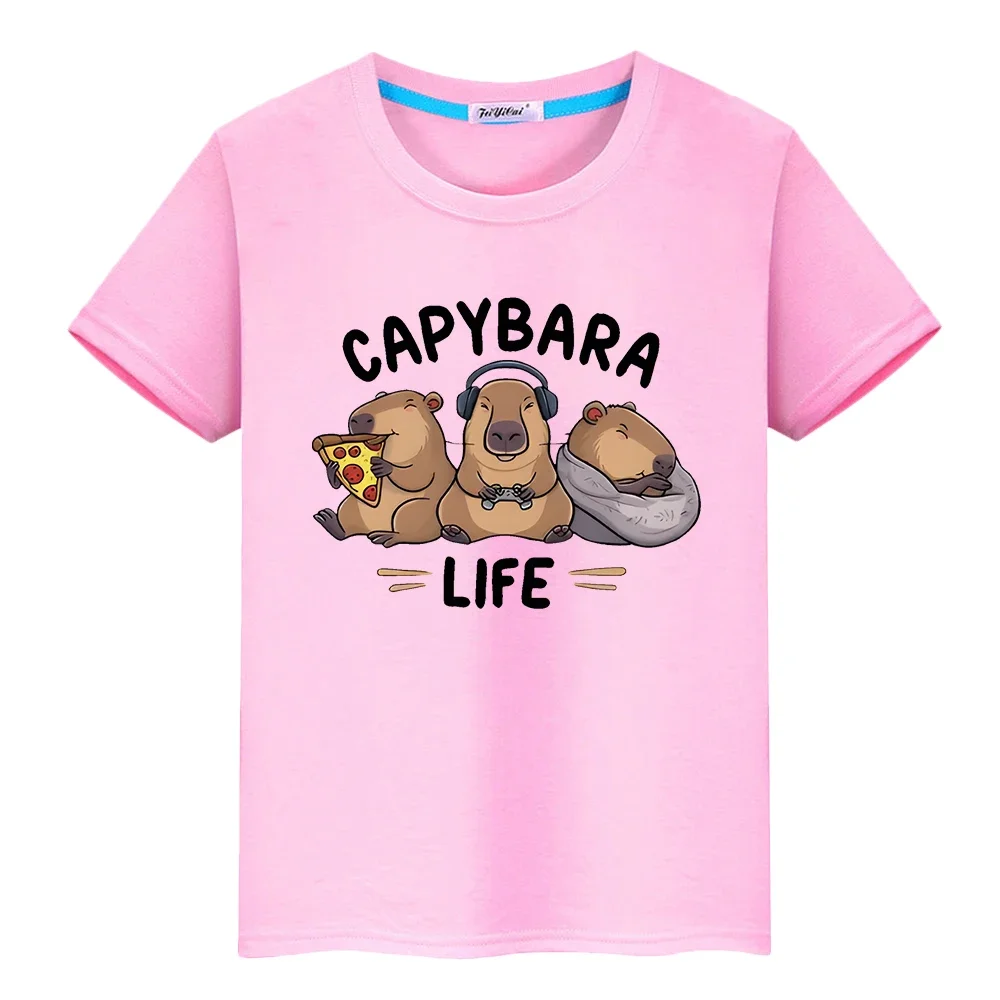 

Capybara print 100%Cotton t shirt for kids boy10year Cute Tees anime Short Capybara Tops pride tshirt girl clothes y2k one piece