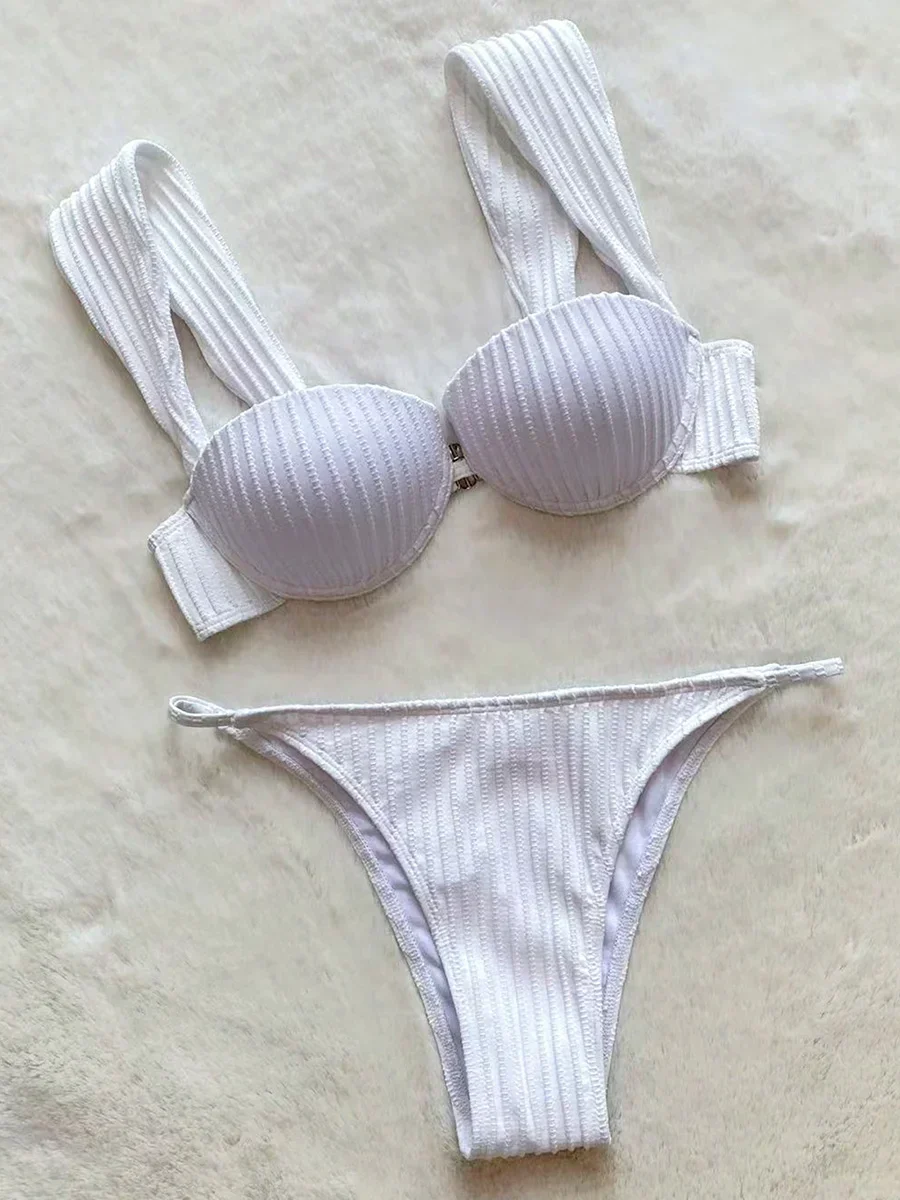 

Underwired Bra Cup Bikinis Ribbed Bikini Women Swimwear Female Swimsuit Two-pieces Bikini Set High Cut Bathing Suit Swim Lady