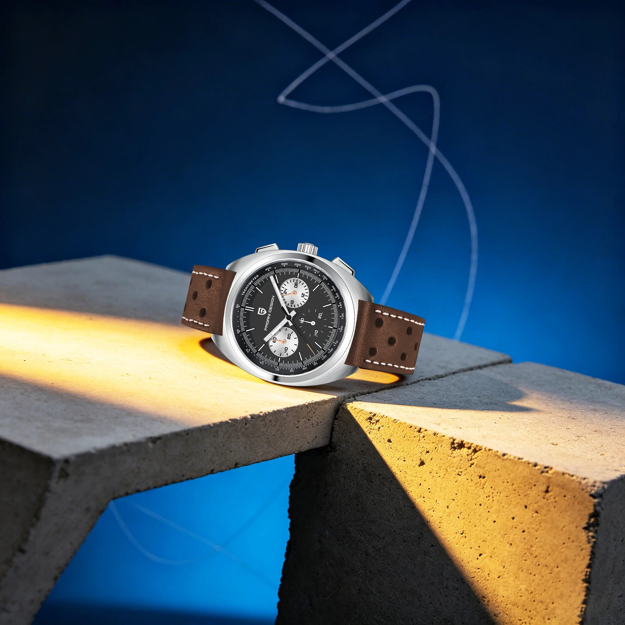 PAGANI DESIGN Men Daily Casual Quartz Watch Panda Dial Luminous Tachymeter Waterproof Watch Leather Strap Sapphire Premium Vibe