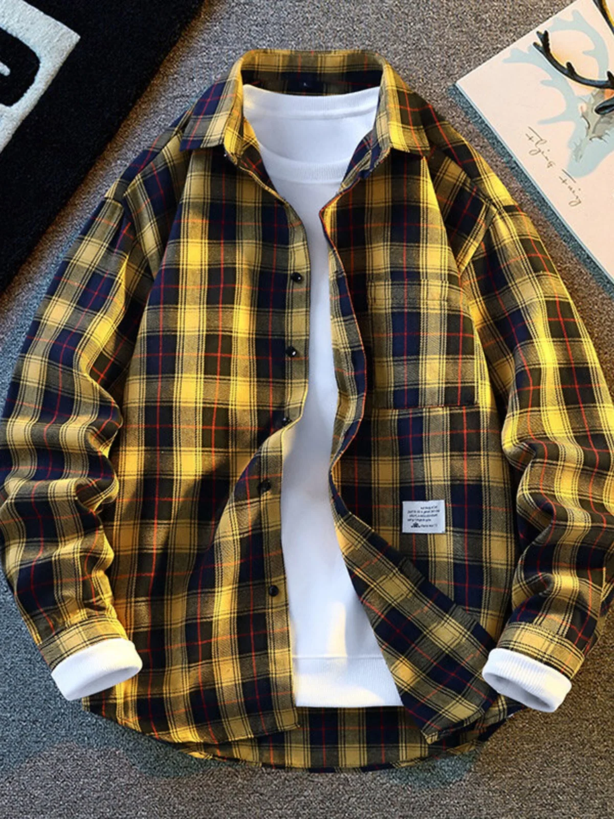 

Мужская модная тонкая повседневная верхняя одежда в клетку в американском стиле, свободного кроя, для подростков, весна-осень 2025, модель Stand Fit Polye...