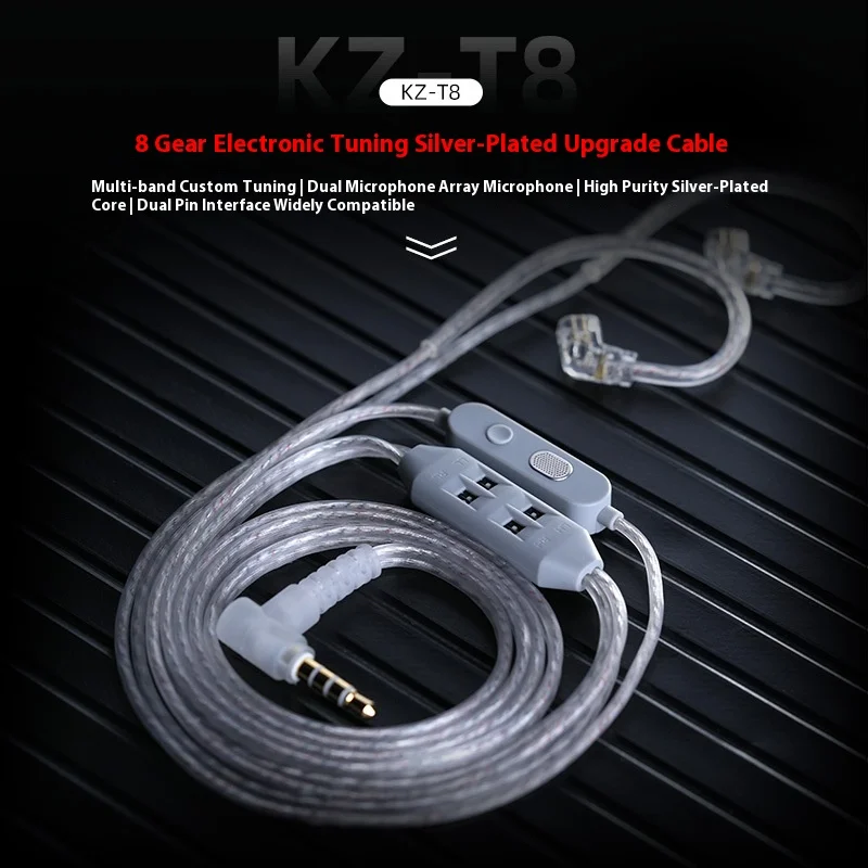 KZ T8 Upgrade Cable 8-Gear Electronic Tuning Silver-Plated Upgrade Cable 0.78mm Pin 3.5mm Plug For EDX Pro AS16 Pro PRX Zenith